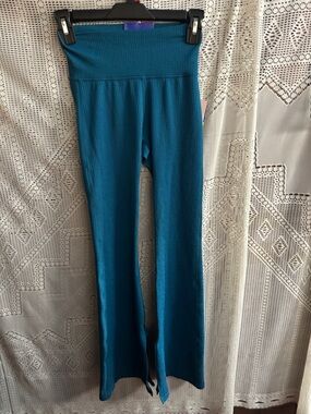 JoyLab Teal Ribbed High-Waist Flare Leggings